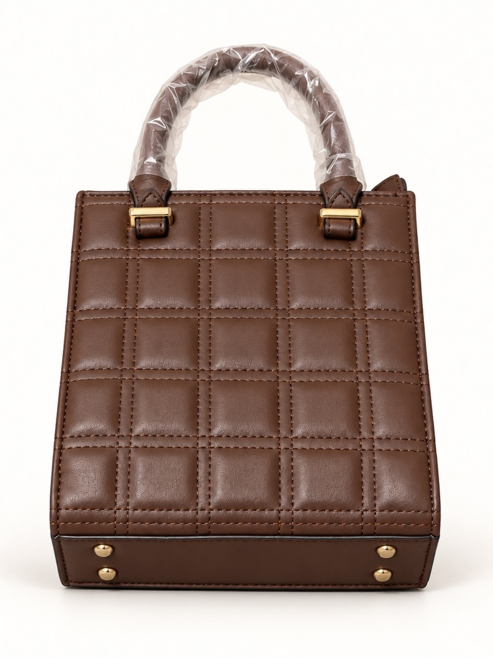 Structured Quilted Mini Top-Handle Bag in Brown Kayla+Ava Bag